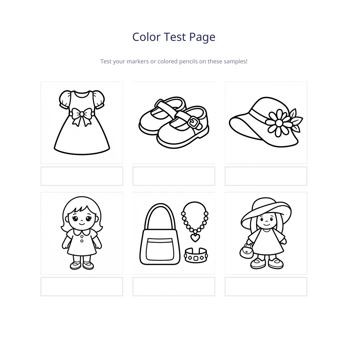 Color test page sample from Dresses and Dolls