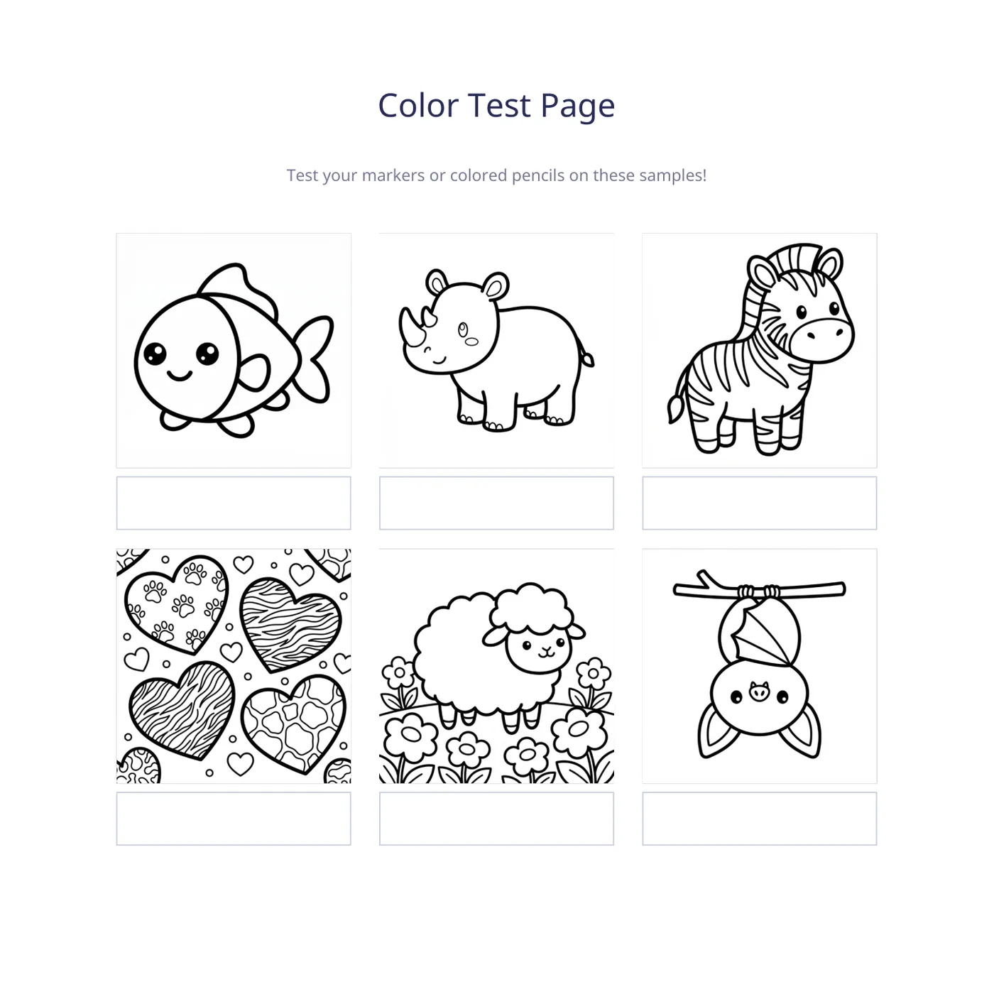 Color test page sample from Easy Animals