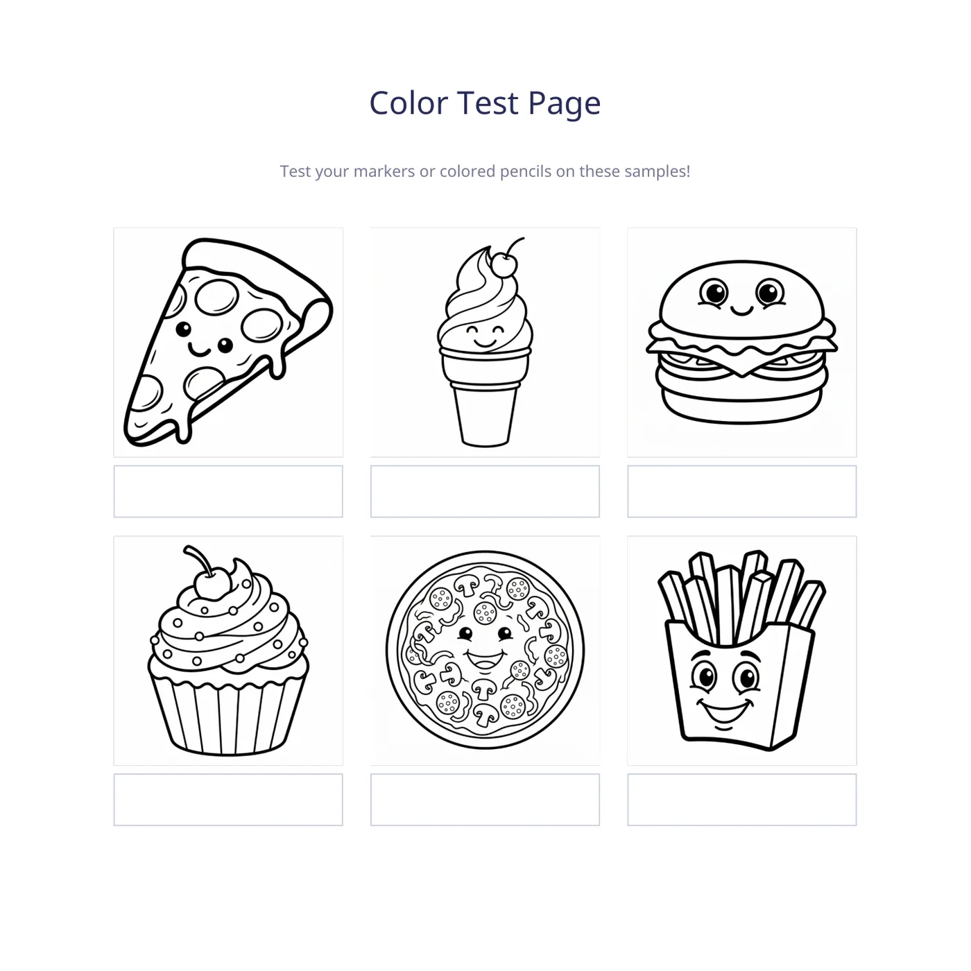 Color test page sample from Pizza & Sweet Treats